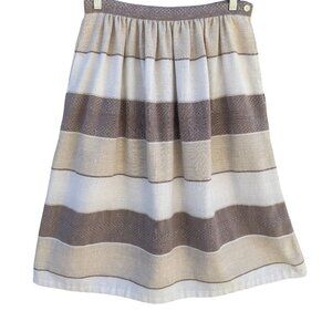 Avon Fashions Vintage Womens Beige Brown Lightweight Striped Full A-Line Skirt